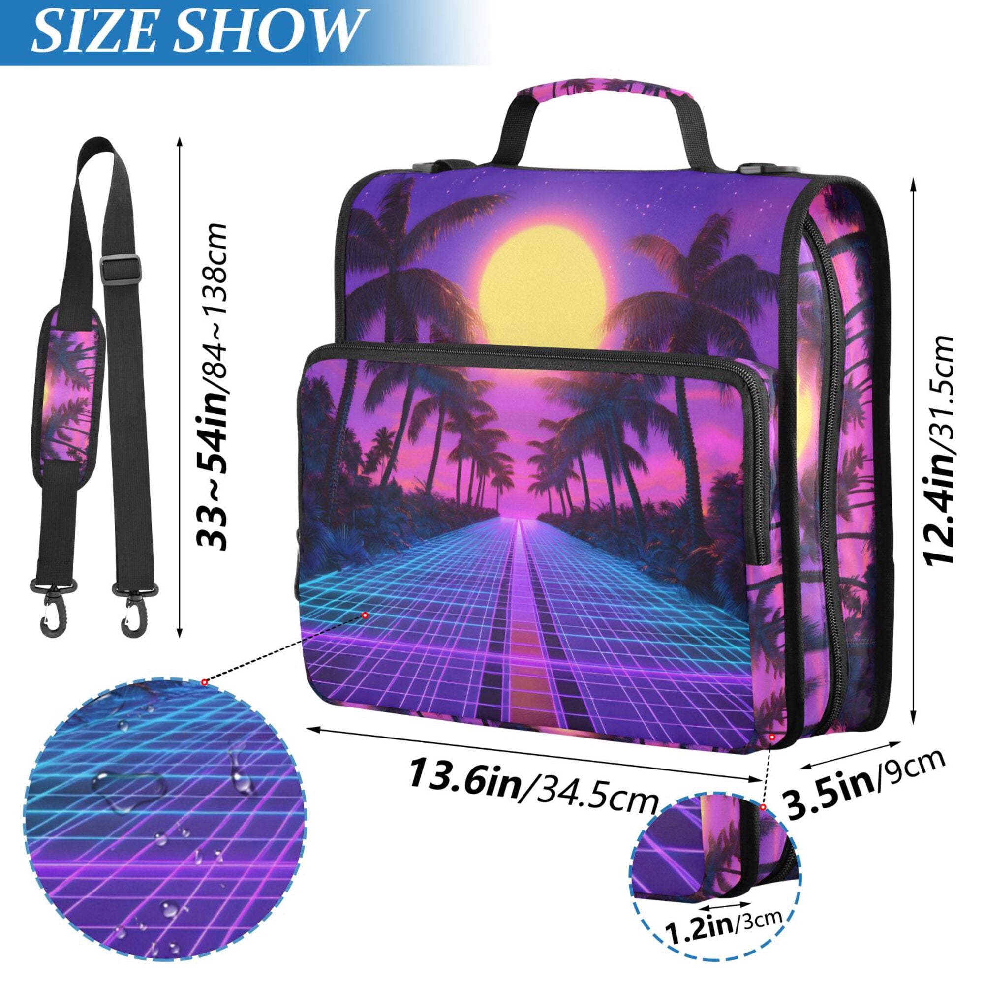 FORMRS Zipper Binder with Shoulder Strap 2-inch Ring 500 Sheet Capacity File Bag, Purple Neon Road