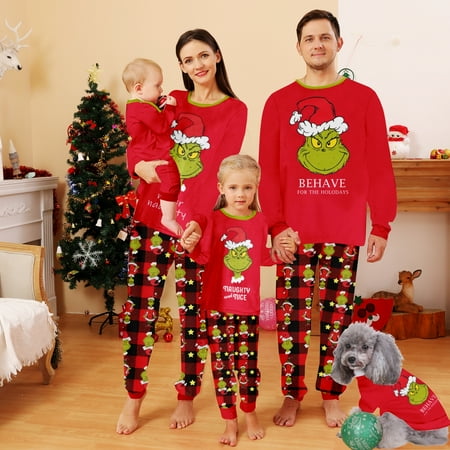 

Family Matching Christmas Pajamas Christmas Buffalo Plaid Stripe Print Baby-Kids-Adult-Pet Size 2-Piece Top and Pants Bodysuits Sleepwear Pajamas Set