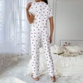 thumbnail image 6 of QQAMB Women Lounge Set Two Piece Pajamas Casual Print Short Sleeve Nightwear Sets Loose Lace V-Neck Sleepwear Set Wine S, 6 of 8