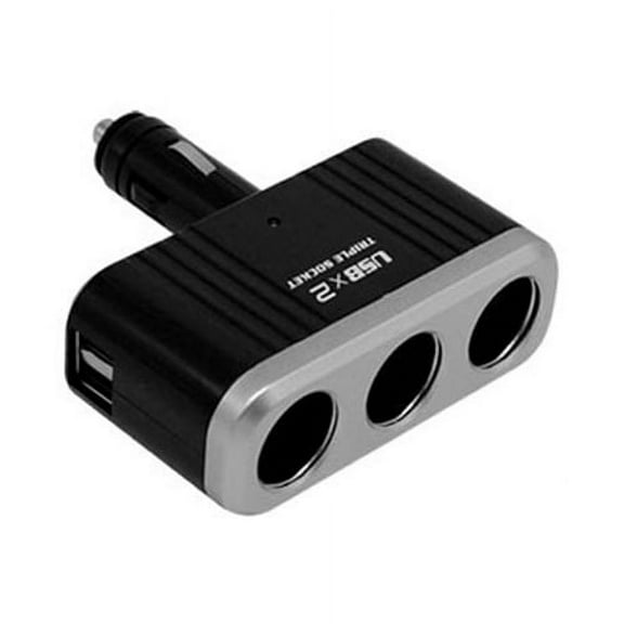 Car Charger Lighter Socket Splitter 3-Port Adapter Dual USB Power Strip Outlet Plug-in Black Compatible With iPhone SE 5C 5, iPad 9.7 4 Z6V