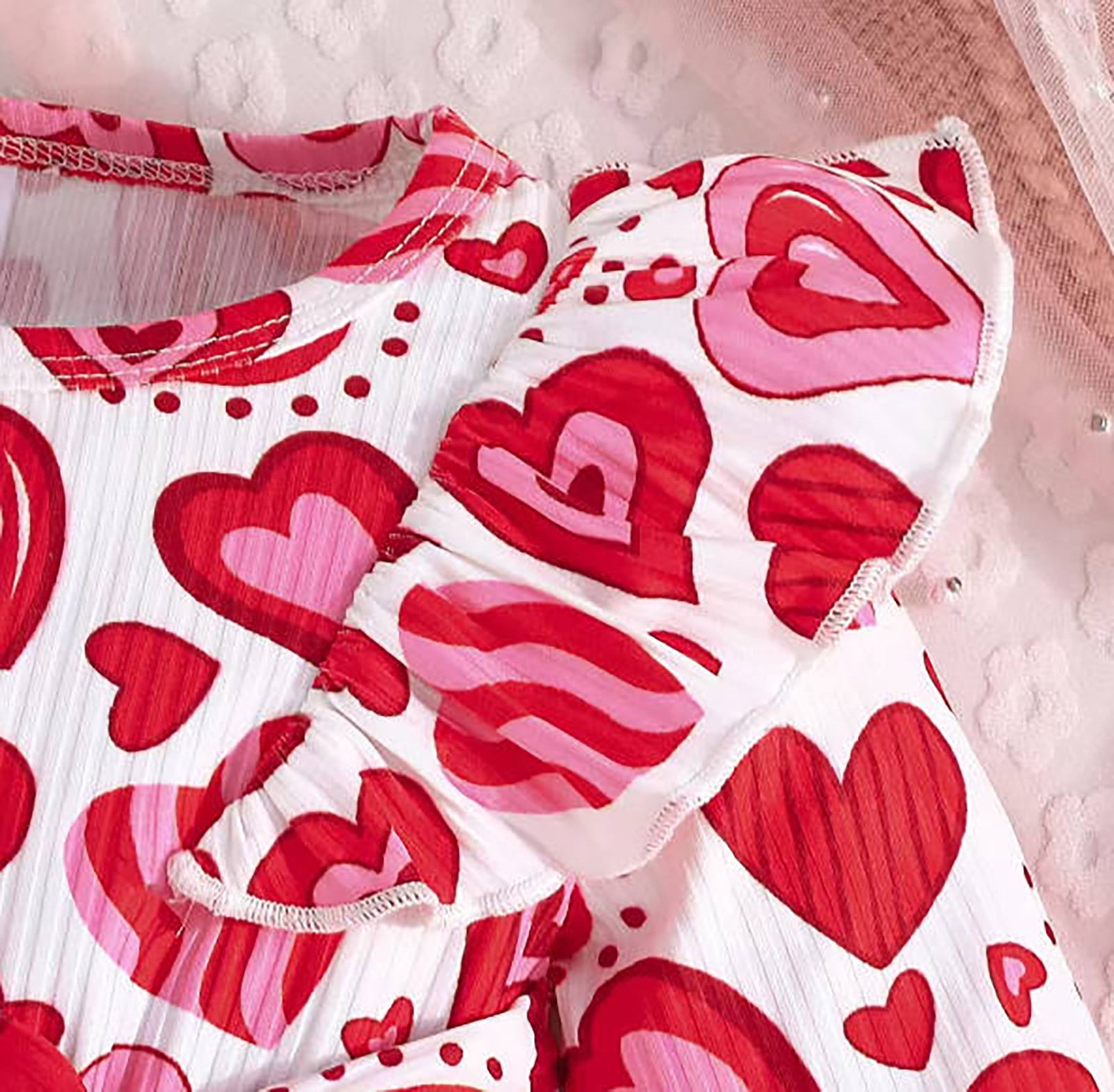 Tisuna Baby Girl'S Valentine Dress Heart Print Long Sleeve Crew Neck Dresses Elegant Cute Toddler Girls Festival Spring Casual Tulle Dress Red Size 9-12 Months