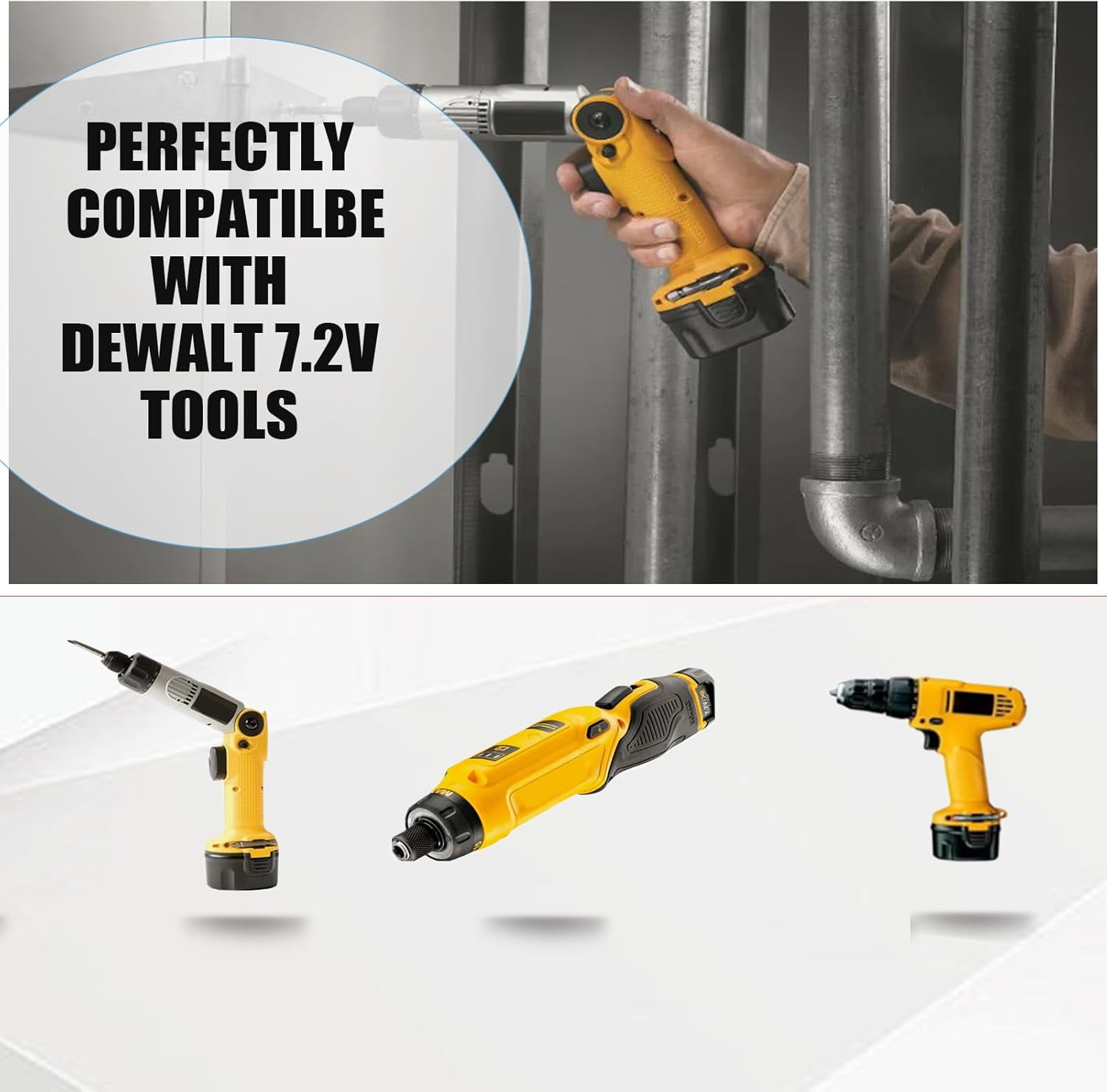 4Pack 7.2V Ni-MH Battery Replacement for Dewalt 7.2V Battery DW9057 DE9057 DE9085 DW920K DW920K2 DW925K DW925K2 DW968K