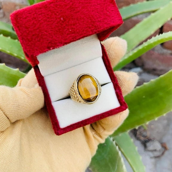 Tiger Eye Ring, Solid 925 Sterling Silver Ring, Men's Signet Ring, Tiger Eye Men Ring, Handmade Ring, Gemstone Ring, Statement Men Ring