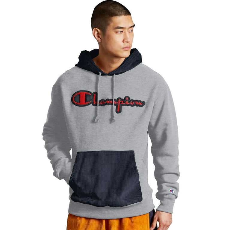 Men s Champion Reverse Weave Corduroy Hoodie Oxford Grey Navy S