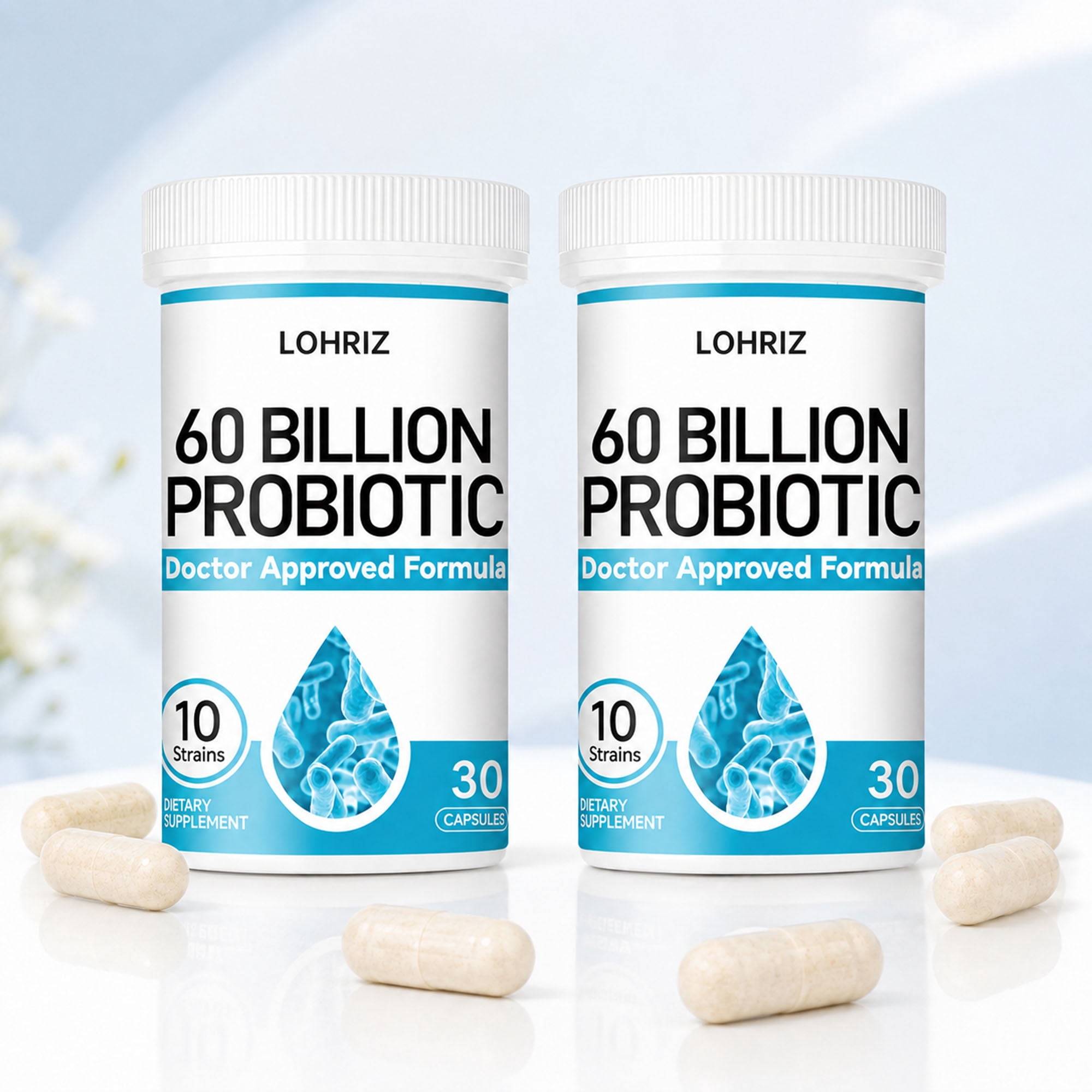 60 Billion CFU Probiotic for Women & Men, Multi-Strain Probiotic Supplement with 10 Strains, Daily Digestive & Gut Health Support Capsules, 60 Count