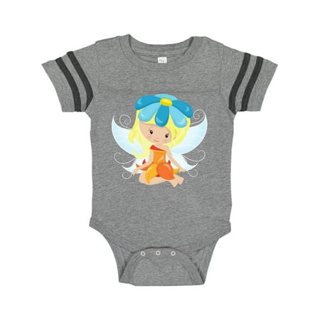 

Inktastic Cute Fairy Blonde Hair Fairy With Blue Flower Gift Baby Girl Bodysuit