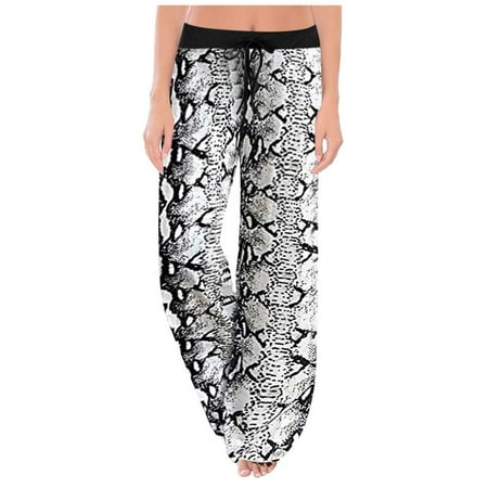 

ERTUTUYI Women Casaul Comfy Stretch Print Drawstring Wide Leg Long Pants Trousers Pajamas Black M