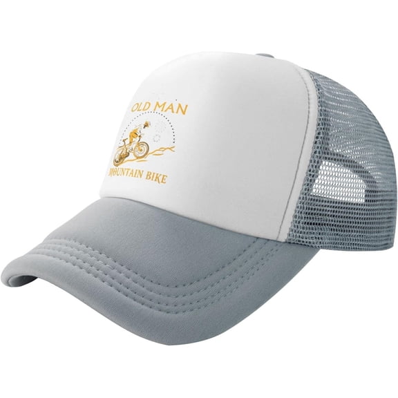 Never Underestimate an Old Man with A Mountain Bike Slogan Unisex Adult Adjustable Mesh Hats Baseball Hat Trucker Cap for Men Women Gray