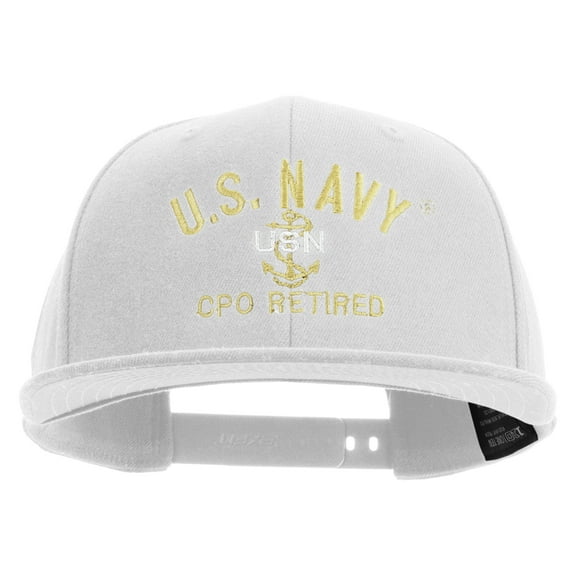 US Navy USN CPO Retired Embroidered Flexfit Snapback Style Cap - White OSFM