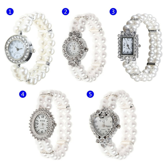 Yoetaun Women Watch Simulated Pearl for Luxury Fashion Elegant Wrist Band Bracelet Jewelry Gifts Lady Elastic Color 5