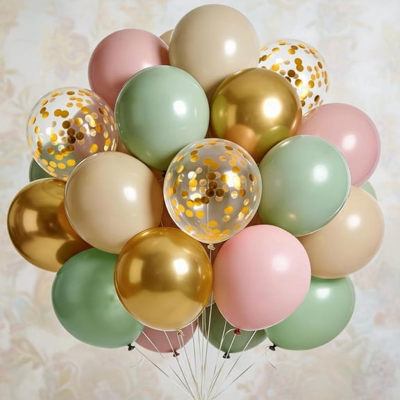 Pink and Green Balloons Retro Sage Green Pink Metallic Gold Confetti Balloons Olive Green Gold Pink Beige Latex Balloon for Party Decorations