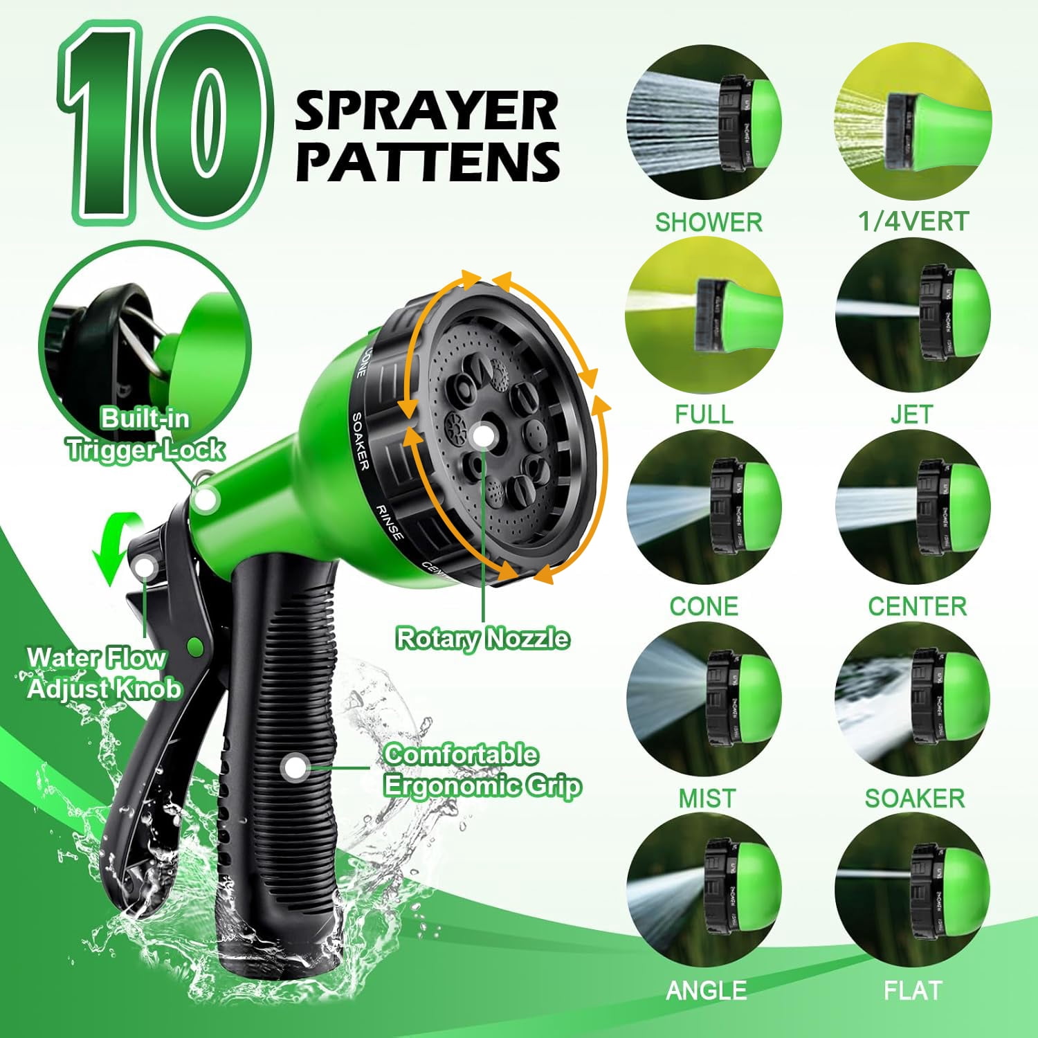 BN-LINK Garden Hose 50FT, 10 Pattern Thumb Spray Nozzle, No-Kink Flexible 304 Stainless Steel Water Hose, Lightweight Leak & Rust Proof Water Hose for Yard, Outdoor, 3/4" Swivel Connectors