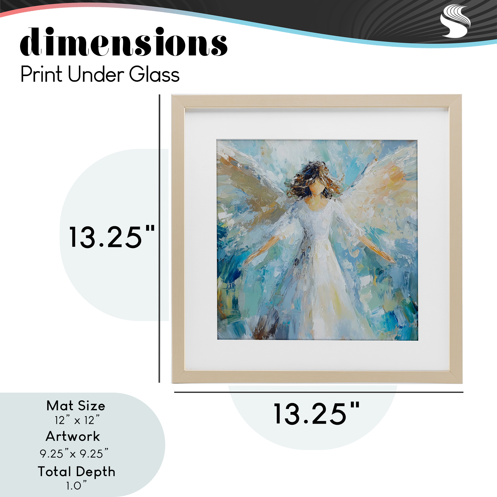 Flying Glory Angel Birch Framed Print Under Glass, design by Petal Prints Design