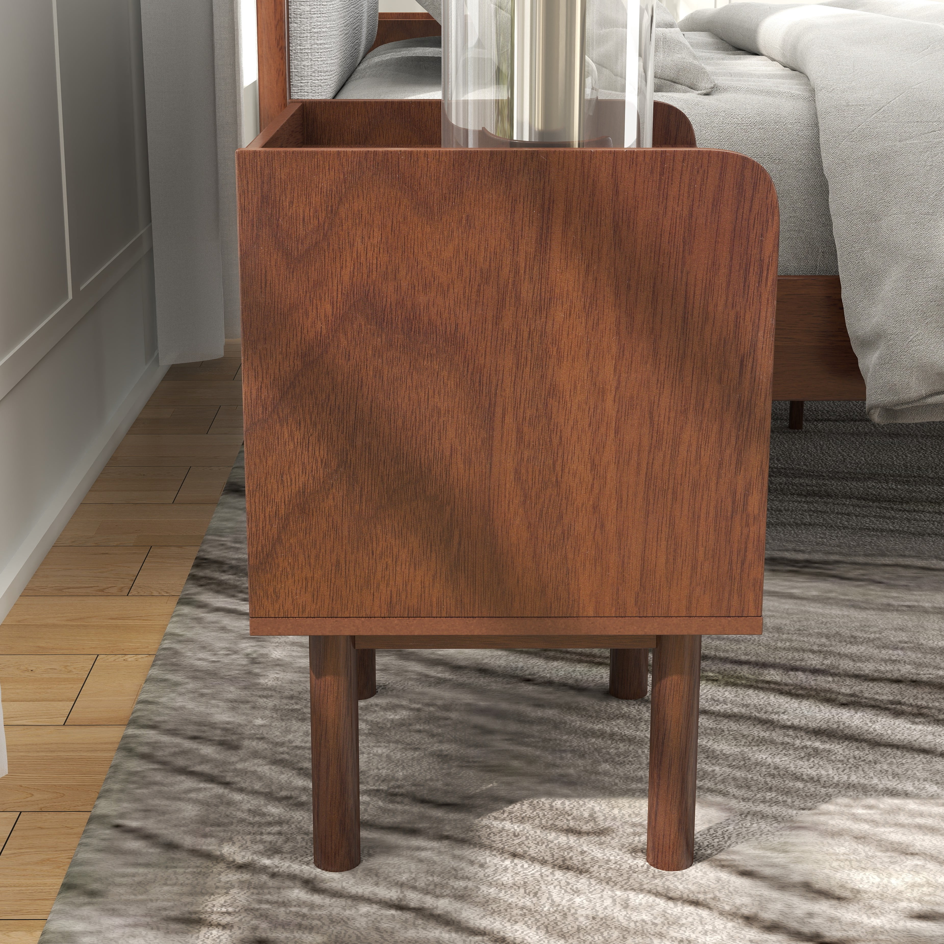 Roundhill Furniture Wyller Dual-tier Storage Nightstand, Side Table, Natural Walnut Finish