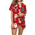 thumbnail image 2 of VBTAPA Womens Christmas Pajama Shorts Sets 2 Piece Holiday Sleepwear Cute Cartoon Graphic Button Down Shirt Elastic Waist Pants Matching Loungewear Set Xmas Jammies Red L, 2 of 6