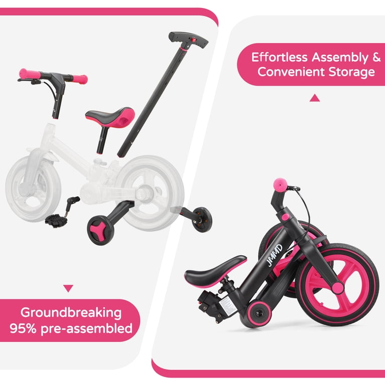 JMMD Toddler Bike with Push Handle, 6-in-1 Foldable Balance Bike