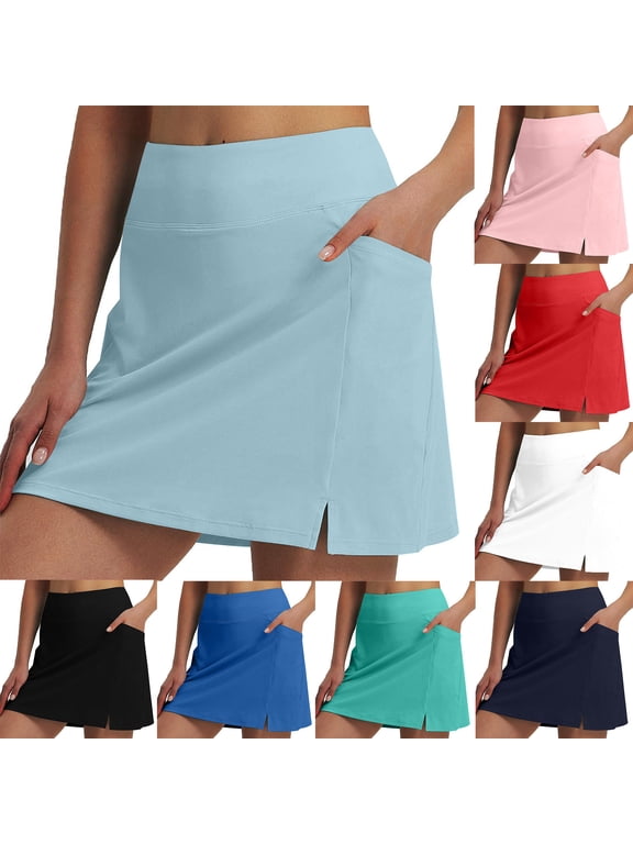 Mini Tennis Skirt for Women A Line Split Side Skort with Pockets Summer Casual Workout Skirts Black S