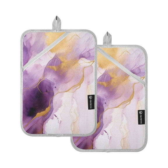 ALAZA Purple and Gold Marble Pot Holders Set of 2 Heat Resistant Kitchen Oven Mitts