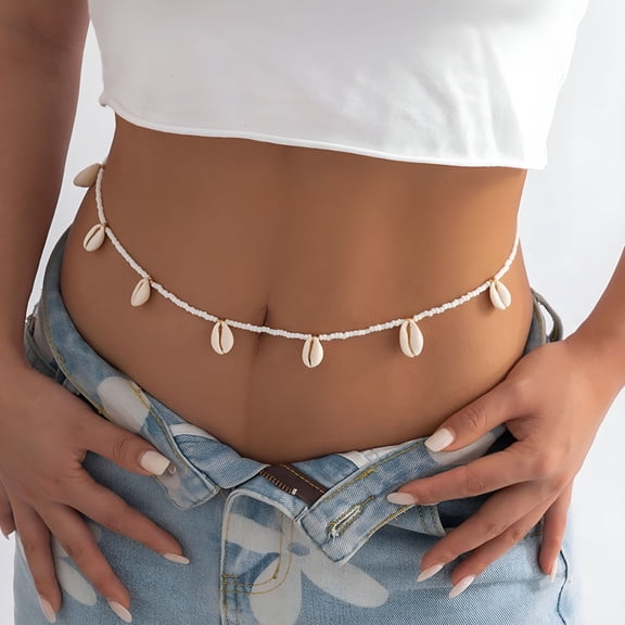 DESIGNICE Boho Seashell Waist Beads Beaded Waist Chain Bikini Chain Belly Chain Belt Chain Stomach Chain Fashion Multilayered Body Chains Summer Jewelry