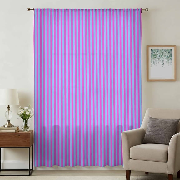 Purple Striped Sheer Curtains 108" Extra Long, Geometric Pink Vertical Solid Rainbow Light Filering Curtains, Privacy Drapes Simi Floor to Veiling Curtain for Living Room Bedroom Window Treatment