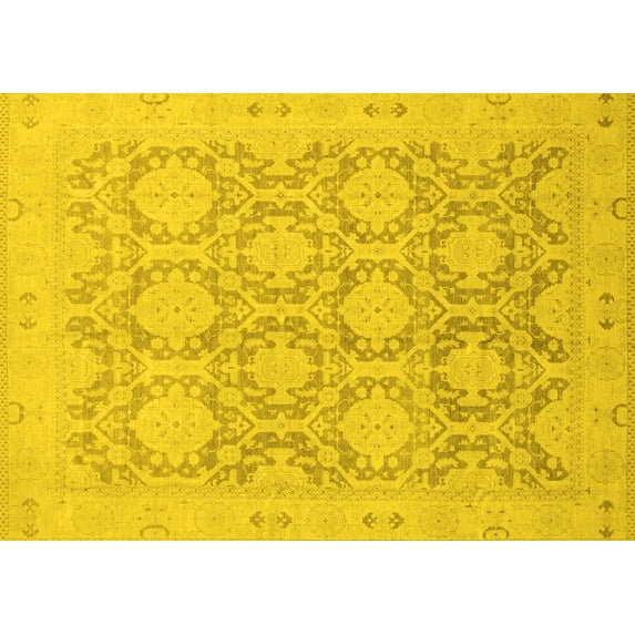 Ahgly Company Machine Washable Indoor Rectangle Oriental Yellow Traditional Area Rugs, 7' x 9'