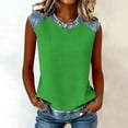 thumbnail image 6 of Sahpxhe Women's Waffle Knit Tank Tops with Denim-Like Trim Crew Neck Sleeveless Color Block Casual Summer Blouse Green XL, 6 of 7