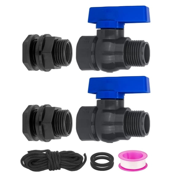 HIBIBUD PVC Rain Barrel Spigot Kit 3/4" GHT Garden Diverter Kit With Bulkhead Fitting Garden Hose Faucet Thread Ball Valve for Water Adapter Tanks, Aquariums Rain Barrel Diverter Kit (2 Pack)