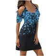 thumbnail image 2 of Fshaion Robe d'Été pour Femmes 2024 Grande Taille Imprimé Manches Courtes Épaules Dénudées Col Rond Robe en Liquidation à Moins de 10!, 2 of 5