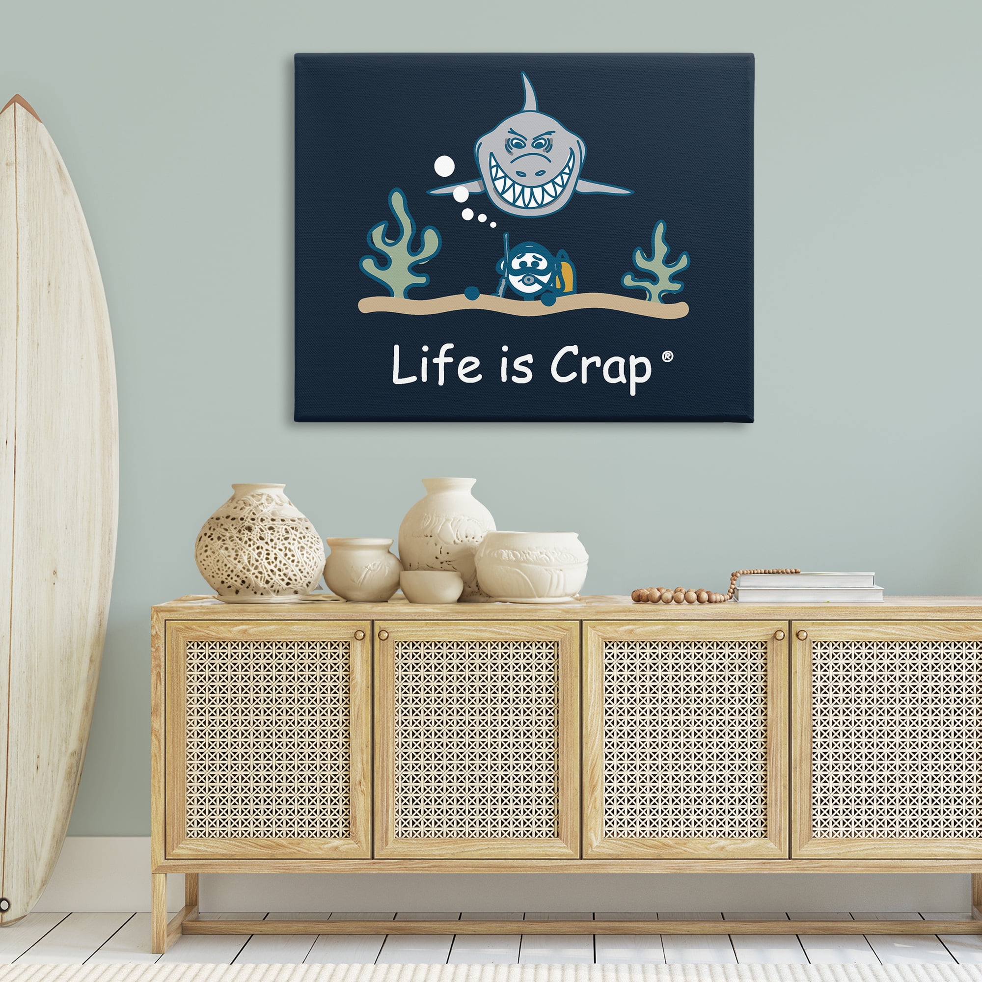 Stupell Industries Scary Scuba Shark Novelty & Humor Painting Wrapped Canvas Art Print Wall Art, 48 x 36
