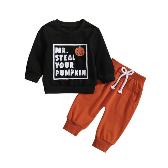 ZINTAOZT Toddler Baby Boys Halloween Outfits Mr Steal Your Pumpkin Sweatshirts Tops Casual Pants Set 2Pcs Fall Clothes