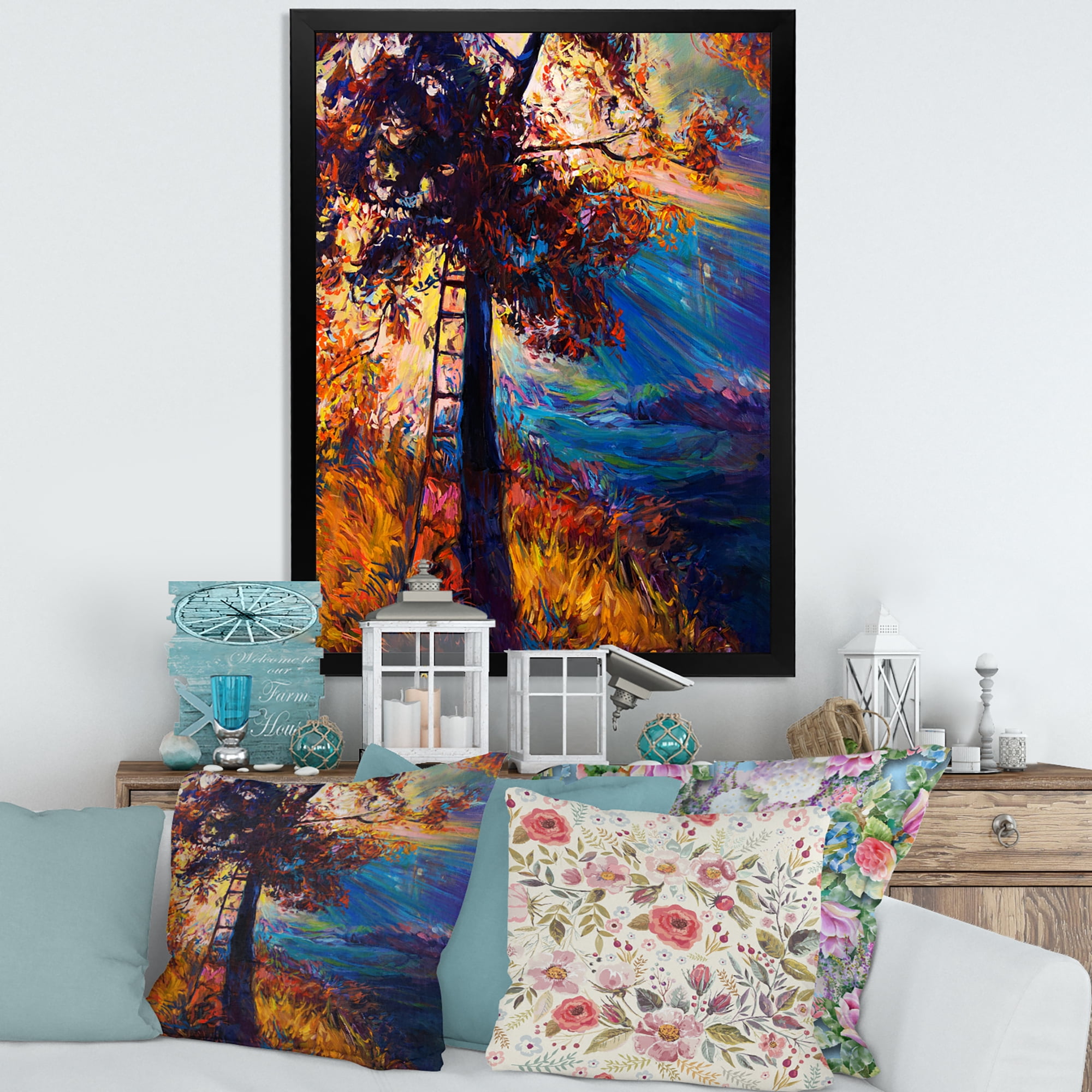 Designart 'Silhouette Of Autumn Tree In The Sunset Glow' Traditional Framed Art Print