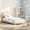Beige, variant on Full Bed Frame with Round Boucle Headboard, Upholstered Soft Modern Bed with Wooden Slats Support, Arch Design, Easy Assembly,Pink/Beige