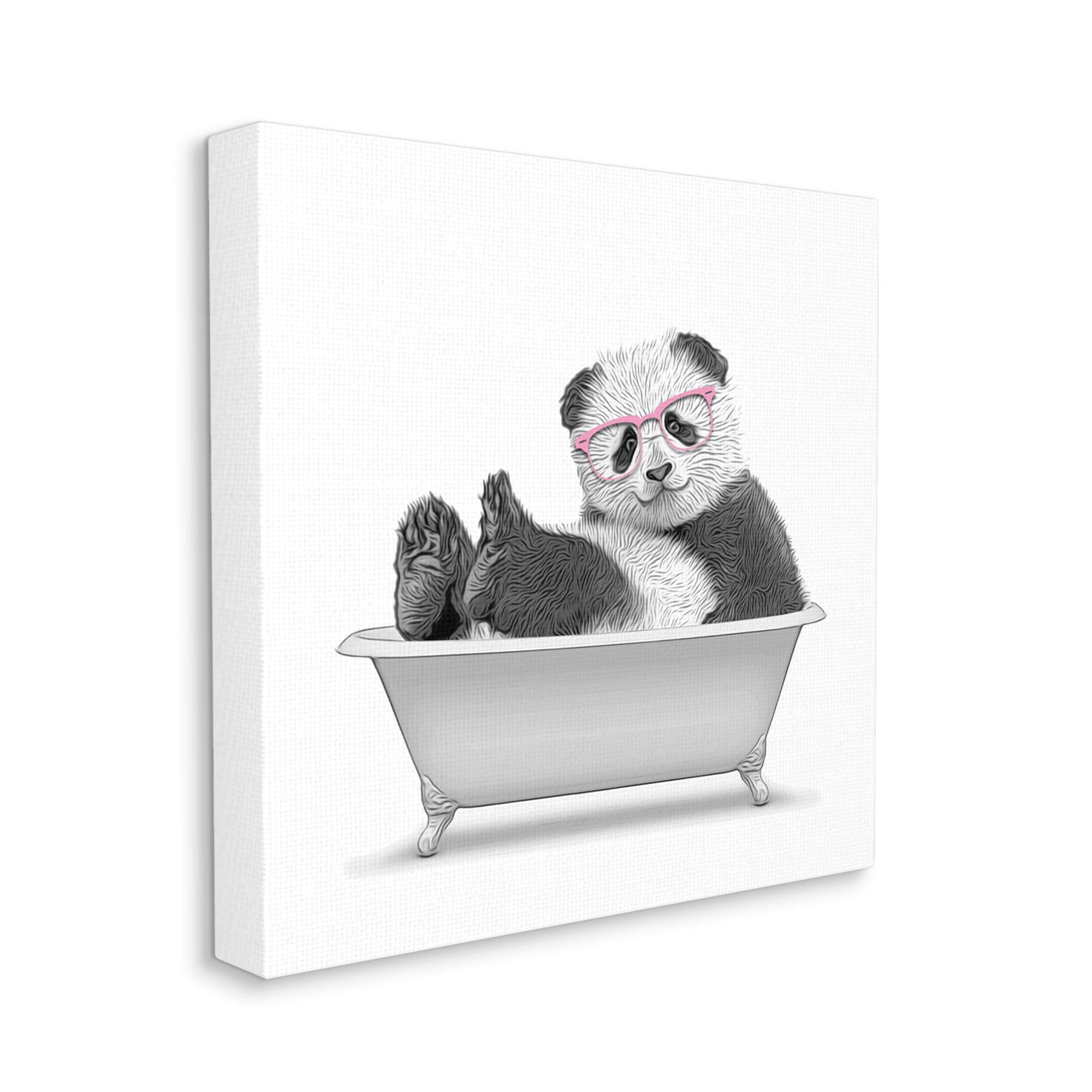 Stupell Industries Quirky Panda Bathtub Pink Glasses Minimal Design Graphic Art Gallery-Wrapped Canvas Print Wall Art, 30x30, by Annalisa Latella