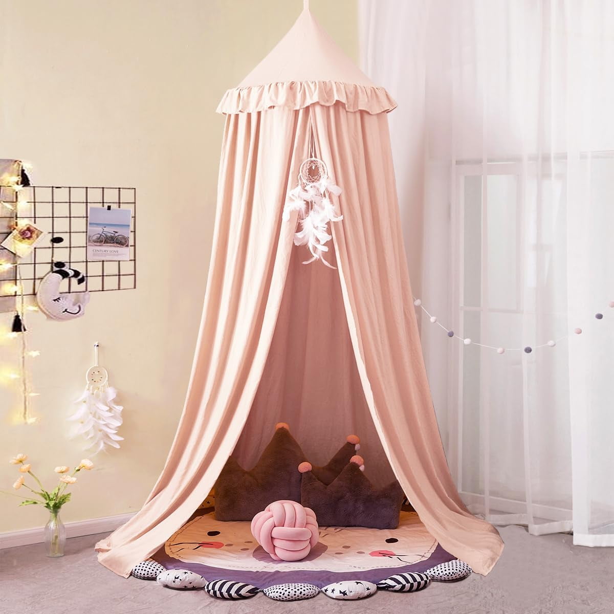 Decor Canopy for Bed, Soft Smooth Playing Tent Canopy Girls Room Decoration Princess Castle, Dreamy Mosquito Net Bedding, Children Reading Nook Canopies in Home (Green)