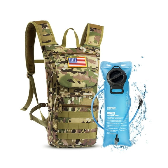 VEVOR Hydration Backpack, Water Backpack with 3L TPU Water Bladder, Tactical Molle Hiking Hydration Pack with Storage for Men Women, Hydro Water Daypack for Hiking Running Cycling Camping