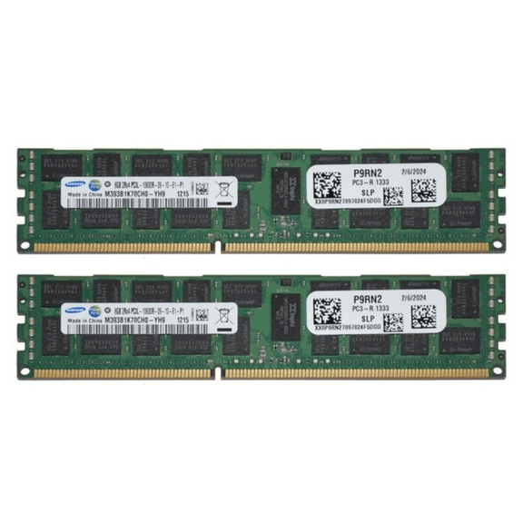Lot of 2 Dell M393B1K70CH0-YH9 8GB DDR3 1333MHz PC3L-10600R Dual Rank RDIMM Server Memory – P9RN2