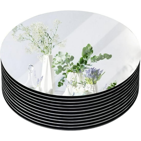 10 Pcs Flexible Round Mirror,Self-Adhesive Mirror Wall Stickers,Decorative Acrylic Mirror for Home Decor,Wedding Table Centerpiece,Topboutique Circle Non-Glass Mirror,Silver Makeup Mirror,6 inch
