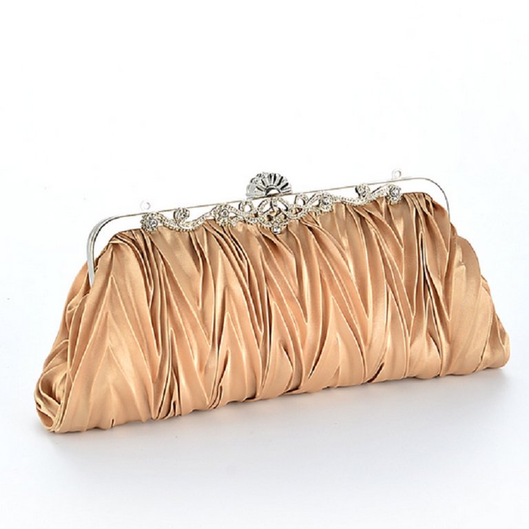 Women Lady Satin Crystal Bridal Handbag Clutch Party Wedding Purse Evening Bag, Size: One size, Silver