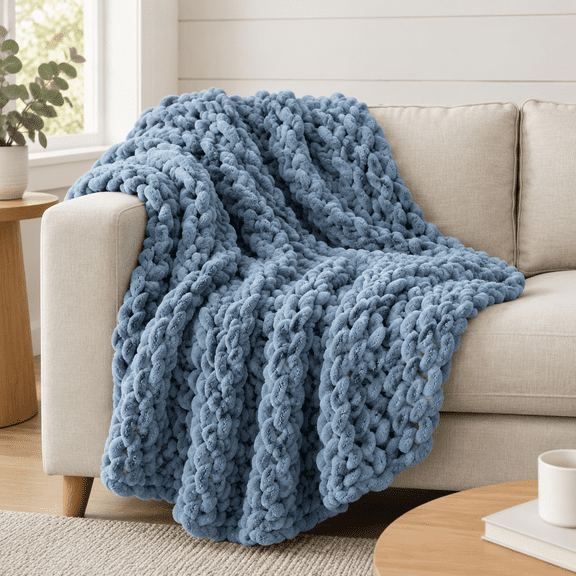 Soft Chunky Knit Blanket 50x60 In Handmade Thick Chenille Yarn Throw ...