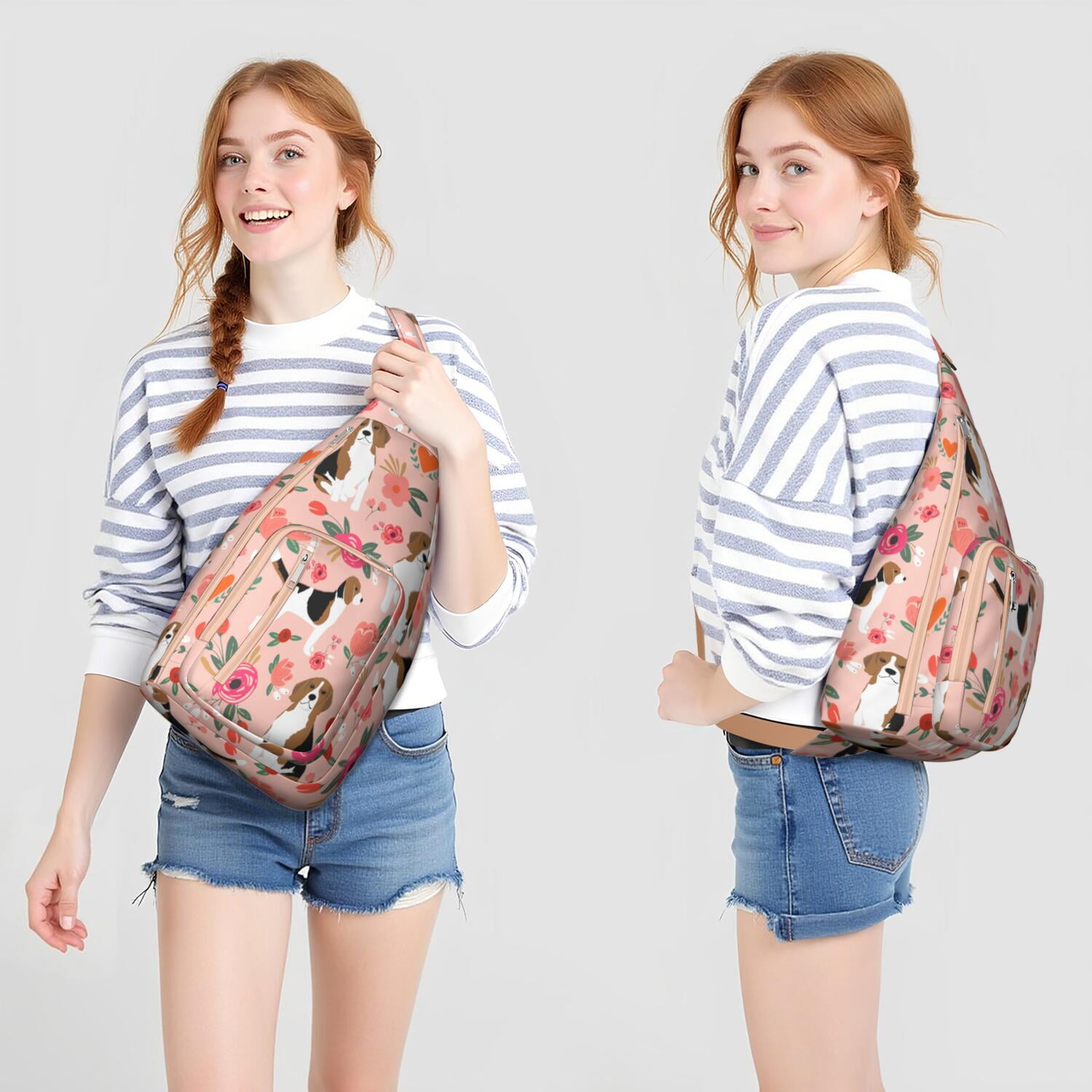 Pet Lover's Shoulder Bag - Hand-drawn Dog Graphic Sling Backpack (Lightweight Chest Bag, Easy Access Pockets)