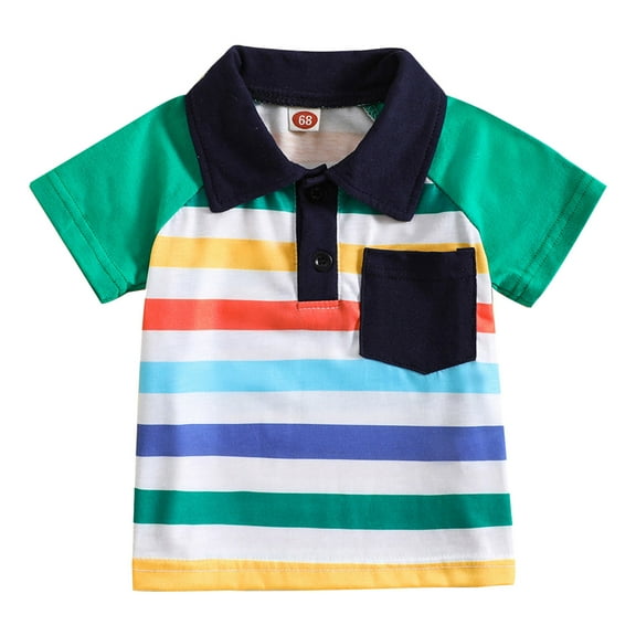 Gerichy Boys Graphic Tees Kids Toddler Shirt Striped Prints Short Sleeve Button Shacket Boys Girls Shirt Tops Outwear