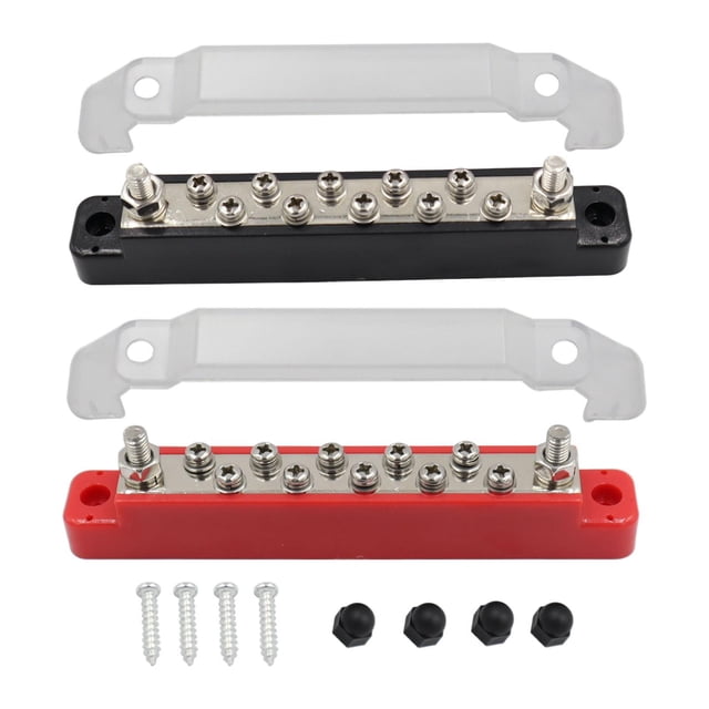 Bloque de distribución de energía de 2 piezas, con cubierta Max 48V 150A Bus Bar para camión automotriz RV Car Marine 12 terminales Gloria Bloque de distribución de energía