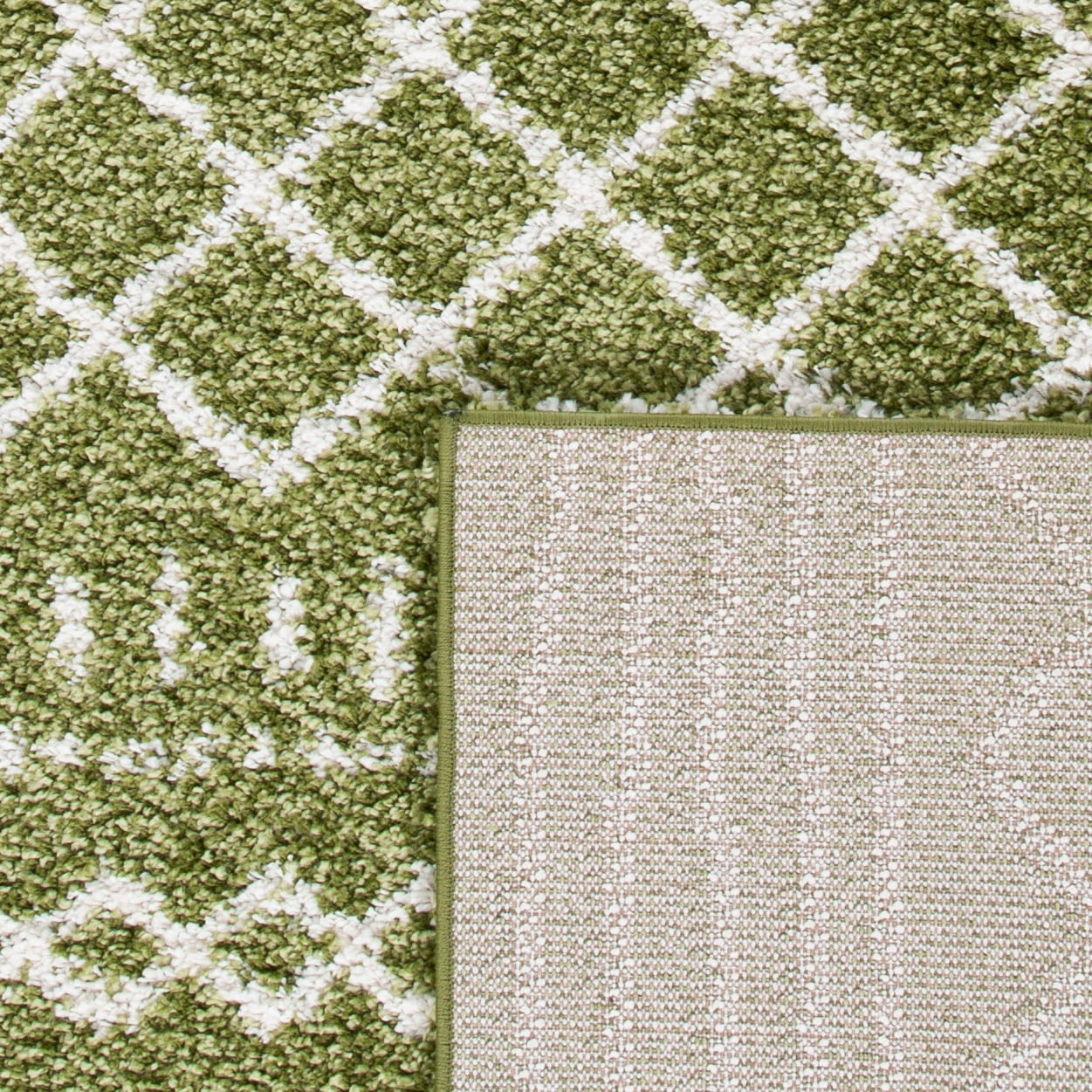 SAFAVIEH Arizona Teagan Geometric Shag Area Rug, Green/Ivory, 8' x 10'