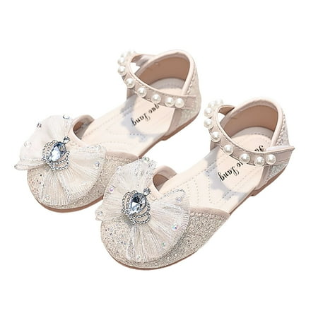 NOLDARES Princess Flats Shoes  Birthday Party Dress Up Sandals for Little Girls  Toddler or Kids(White 8-9 Years)