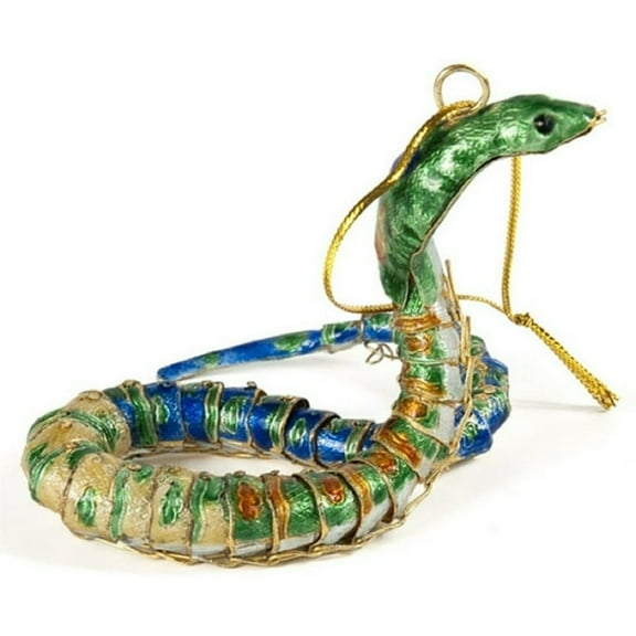 Cloisonne Articulate Snake Ornament, Enamel on Copper, Green