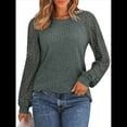 thumbnail image 2 of Suéter de Punto Holgado, Versátil, de Canalé Cepillado y Cuello Redondo para Mujer con Mangas Largas Huecas Empalmadas. Verde Oliva XL, 2 of 7