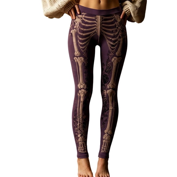 Women's Halloween Leggings Skeleton Rose Print Buttery Soft Casual Running Workout Leggings