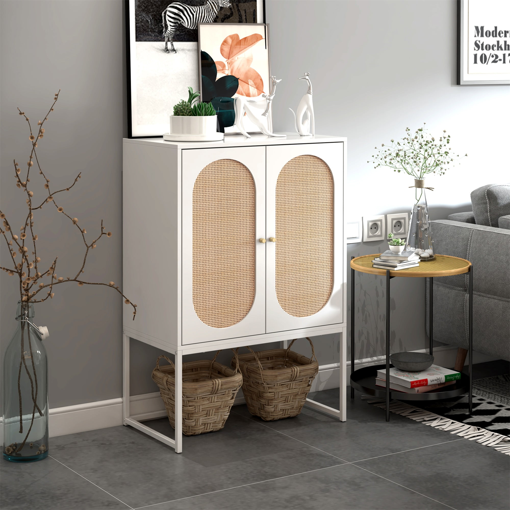YYAo 2 Door Kitchen Cabinets, Easy Assembly Rattan Pantry Cabinets with Adjustable Shelf for Living Room Bedroom, White YYAo 2 Door Kitchen Cabinets, Easy Assembly Rattan Pantry Cabinets with Adjustable Shelf for Living Room Bedroom, White