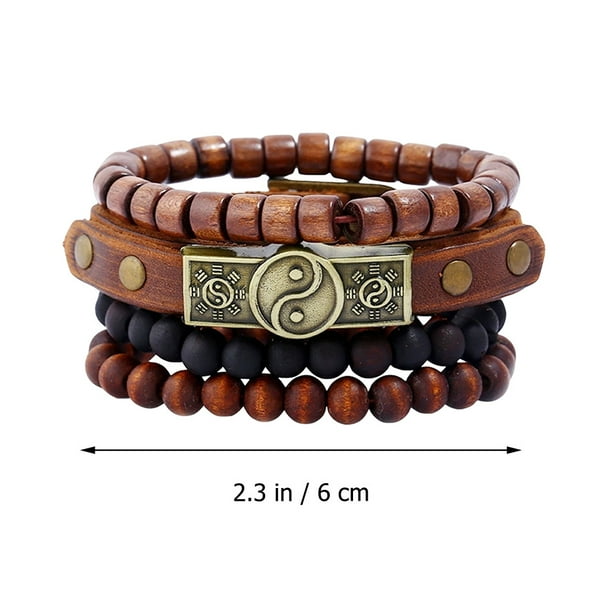 4pcs Bracelets Aesthetic Stackable Bracelets Wooden Bead Bracelet Leather Bracelet Sets Walmart