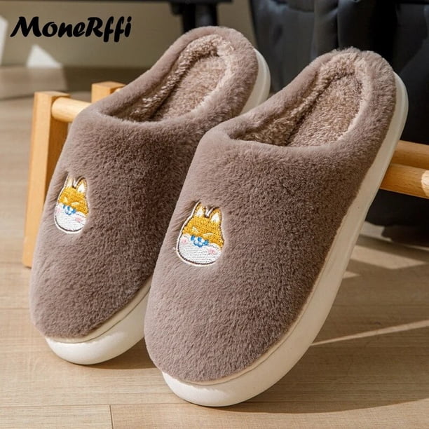 Couple Winter Home Slippers Women Shoes Cute Cartoon Cat Slippers Men Warm Plush Slides Indoor Bedroom Non-Slip Floor Slipper